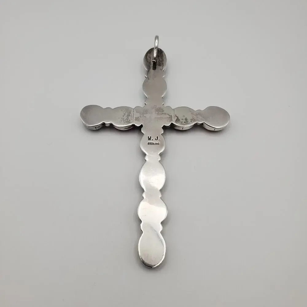 Waldeck Johnson WJ Sterling Silver Southwest Multi Gemstone Large Cross Pendant